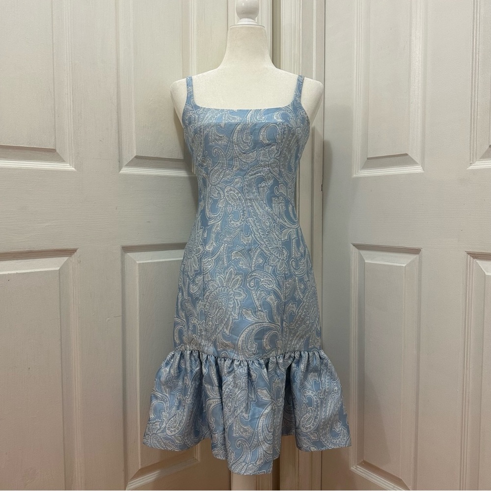Michael Kors Collection Vintage italian blue paisley jacquard thick-strap dress